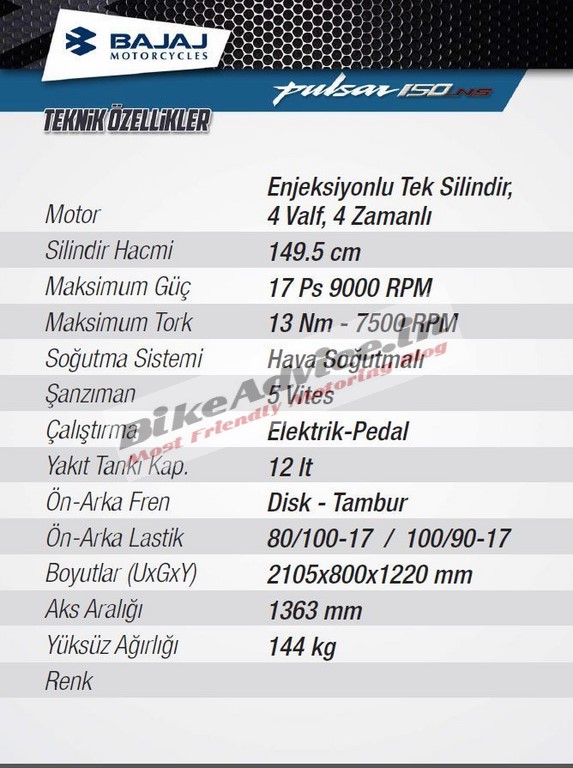 Leaked specifications of new Bajaj Pulsar 150NS