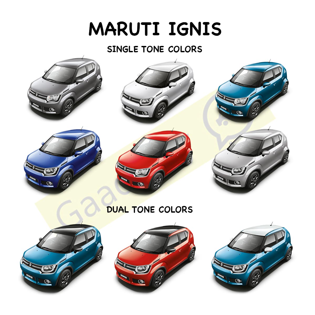 Maruti Ignis Colors ( Single tone and Dual tone colors)