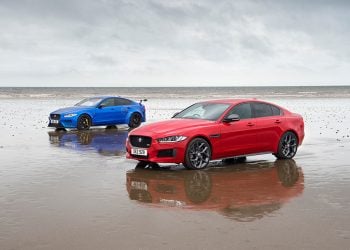 Jaguar XE 300 Sport and XE SV Project 8 at Pendine Sands