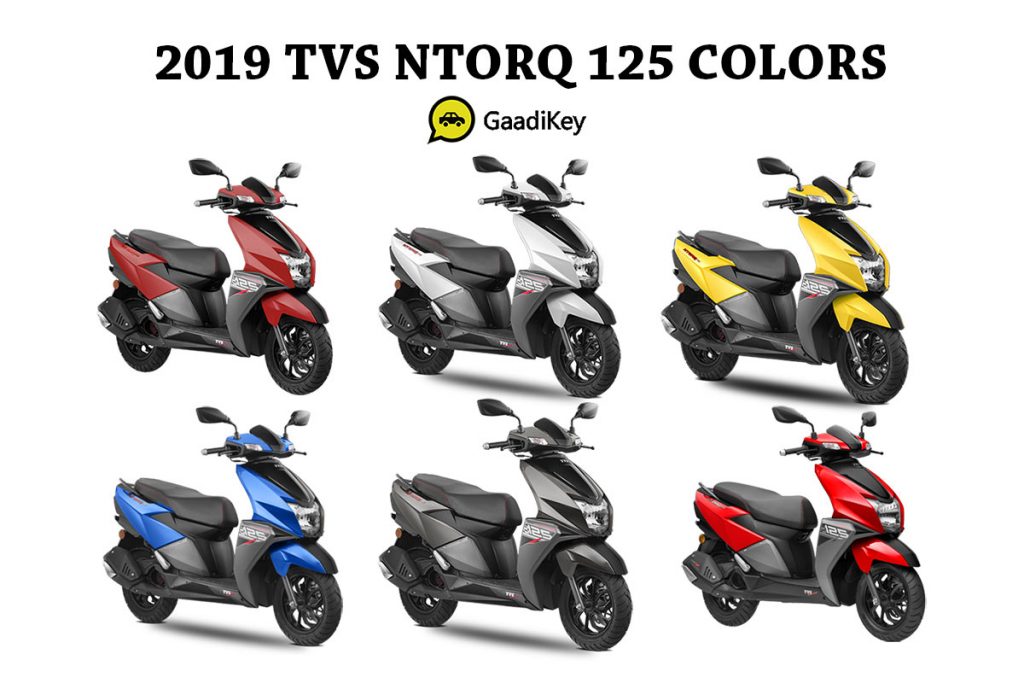 2019 TVS NTORQ 125 Colors: Yellow, Red, White, Grey, Blue, Red Metallic ...