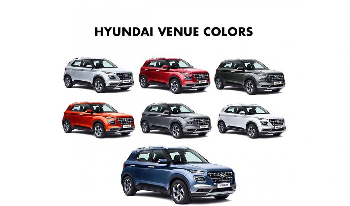 Hyundai Venue Colors Red, White, Silver, Blue, Orange, Stardust, Deep