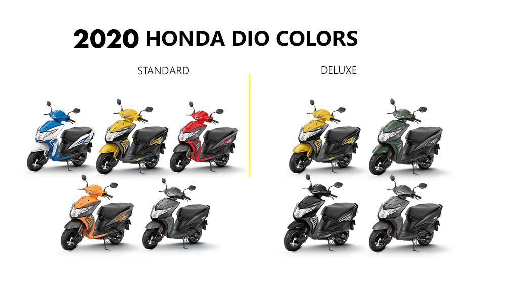 2020 Honda Dio Colors: Red, Blue, Yellow, Orange, Grey, Black - GaadiKey