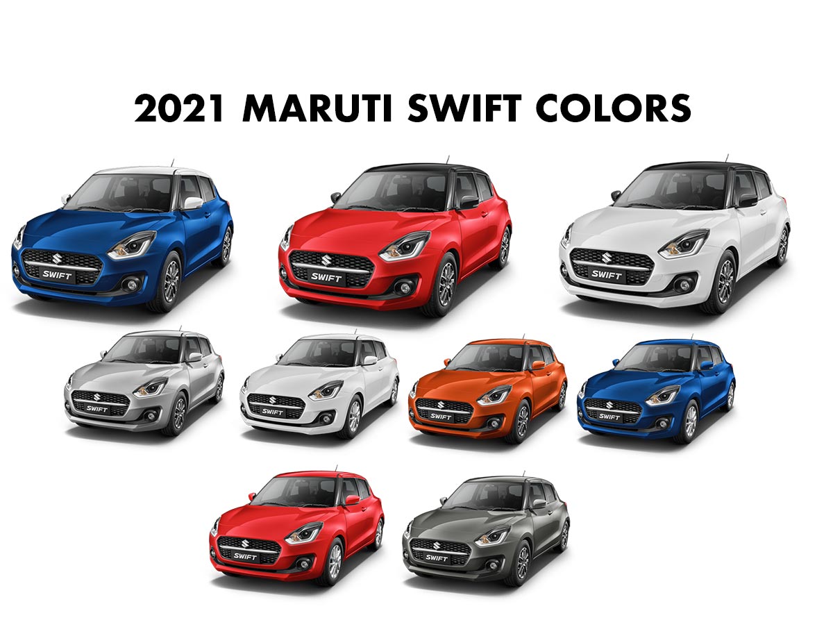 2021 Maruti Swift Colors: Red, Orange, Blue, White, Silver, Grey