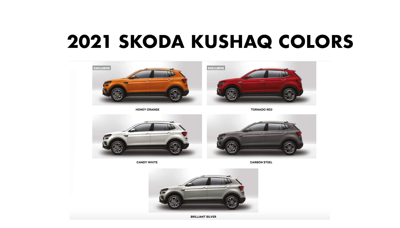 2021 Skoda Kushaq Colors: Orange, White, Silver, Red, Steel - GaadiKey