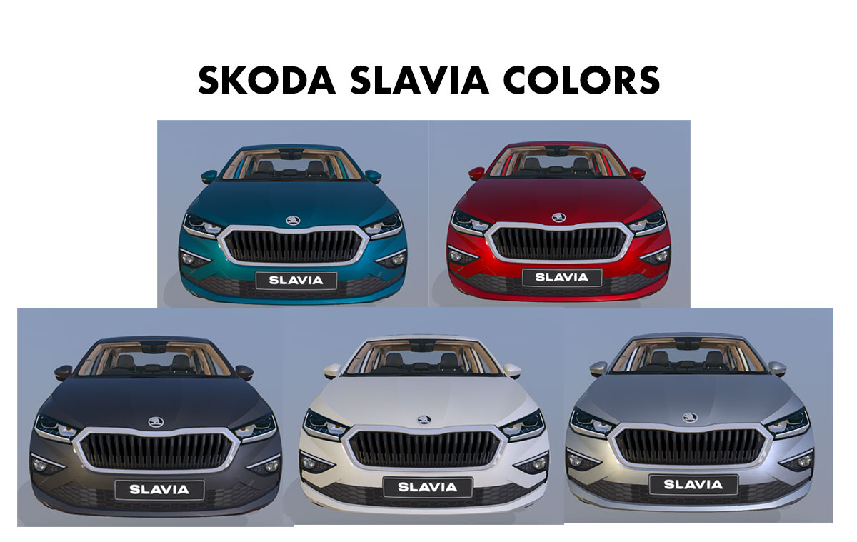 Skoda Slavia Colors: Blue, Red, Silver, White, Grey - GaadiKey