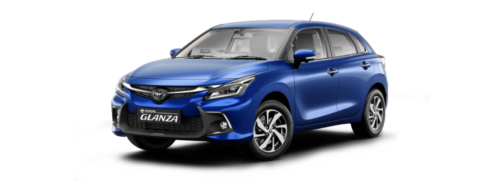 2022 Toyota Glanza Insta Blue Color Option. New Glanza 2022 model in Blue Color