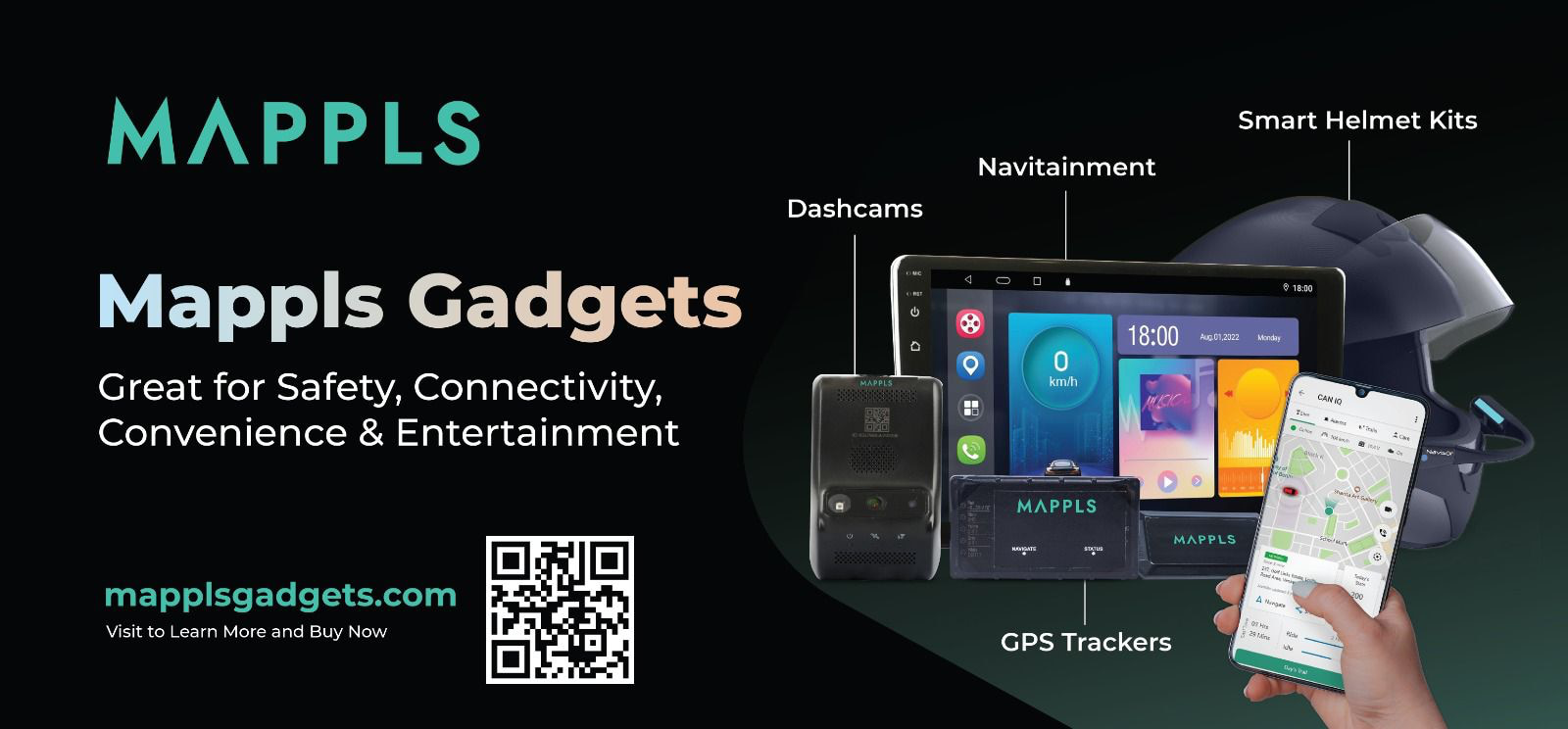 Mappls Gadgets For Cars And Two Wheelers Including GPS Trackers Dash Cameras In Dash Navitainment Systems And Smart Helmet Kits 