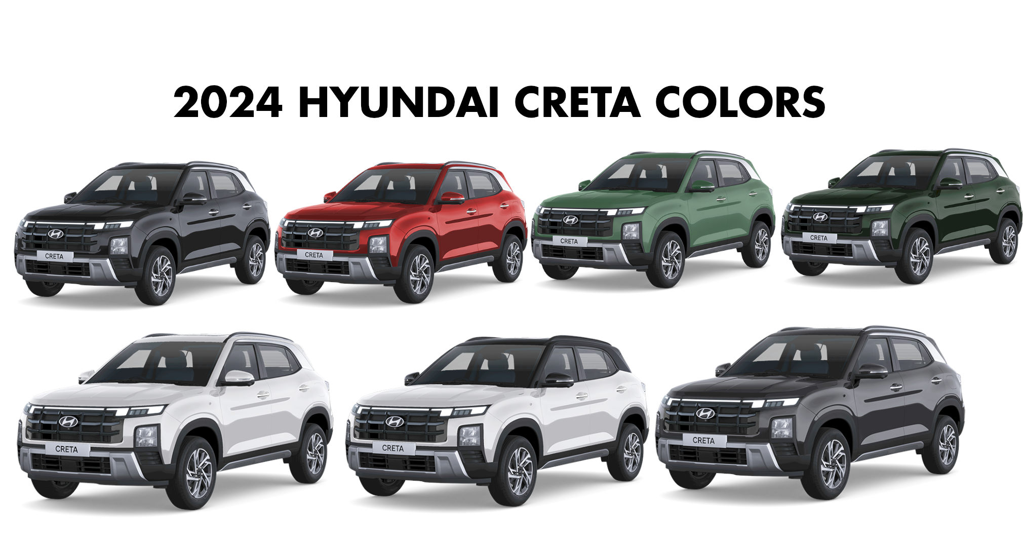 2024 Hyundai Creta Colors Black, Khaki, Red, Grey, Emerald, White