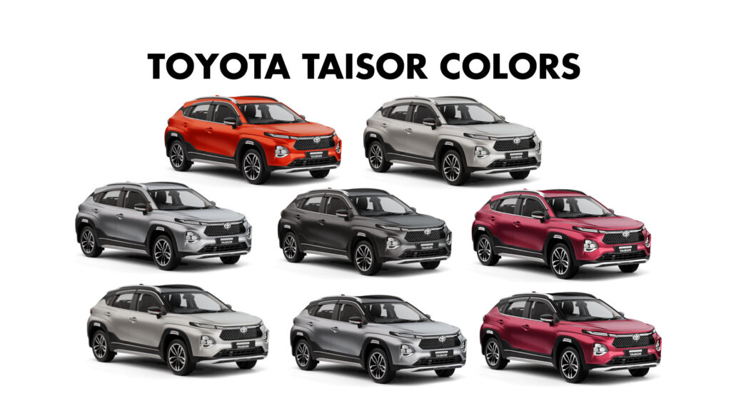 Toyota Taisor Colors - All Color Options - New 2024 Taisor Colors - 5 Mono tone colors - 3 dual tone colors toyota taisor color options