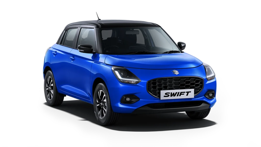 2024 Maruti Swift Blue and Black Dual tone Color ( Luster Blue with Pearl Midnight Black Roof) 2024 Swift Blue Color 