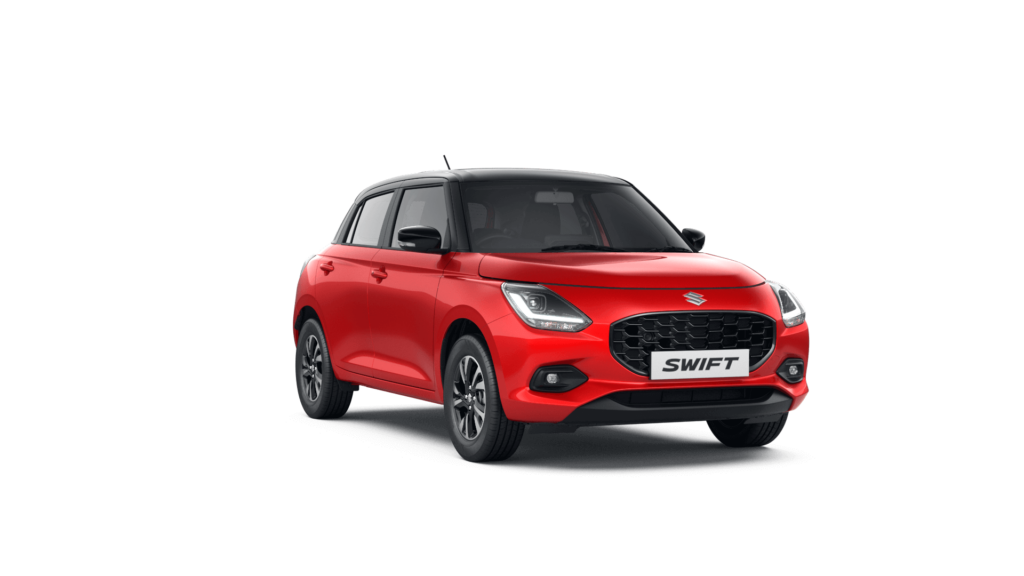 2024 Maruti Swift Red and Black Dual tone Color ( Sizzling Red with Pearl Midnight Black) 2024 Swift Red and Black Color