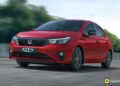 2025 Honda City Sport front view in Radiant Red Metallic with black grille and sporty bumper design