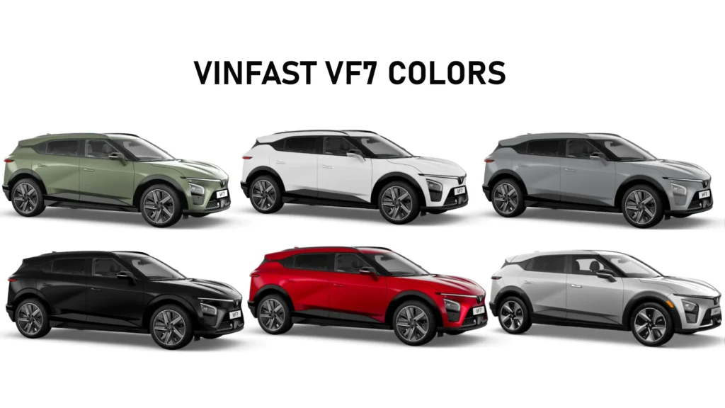 VinFast VF7 Electric SUV in different Colors - VinFast VF7 Colors - All Colors available VinFast VF7 EV