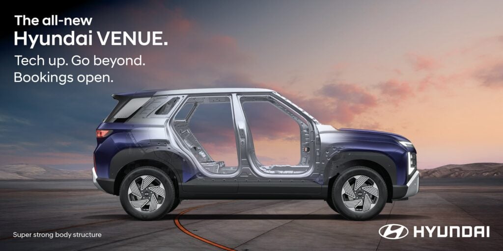 Cutaway view revealing the super strong body structure and reinforced chassis of the all-new Hyundai Venue, highlighting its safety construction.