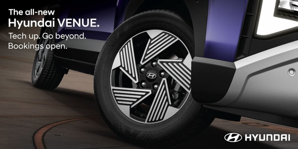 Close-up of the R16 diamond-cut alloy wheel design on the all-new 2025 Hyundai Venue.