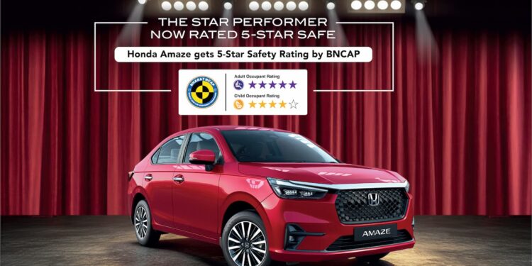 3rd generation Honda Amaze 5-star safety rating