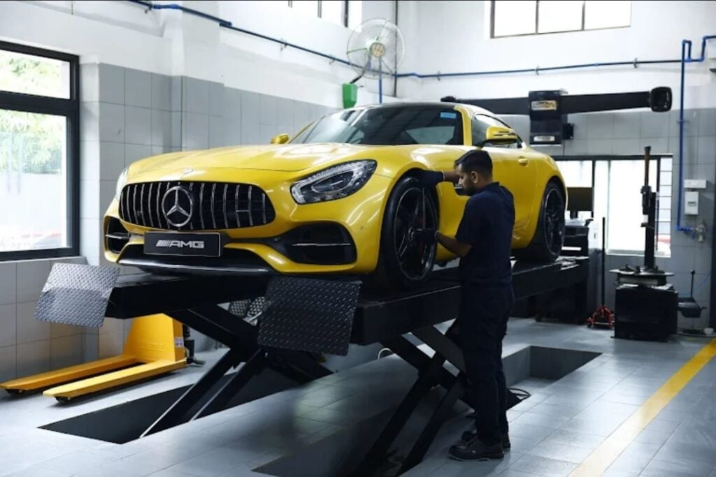 Auto Hangar Mercedes-Benz Service Centre Yellow Mercedes AMG Service Under way in Mumbai