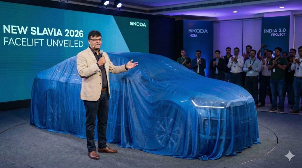 Slavia 2026 Facelift - New Skoda Slavia Updated 2026 model details - Mr Ashish Gupta at Internal Skoda Event revealing new Slavis