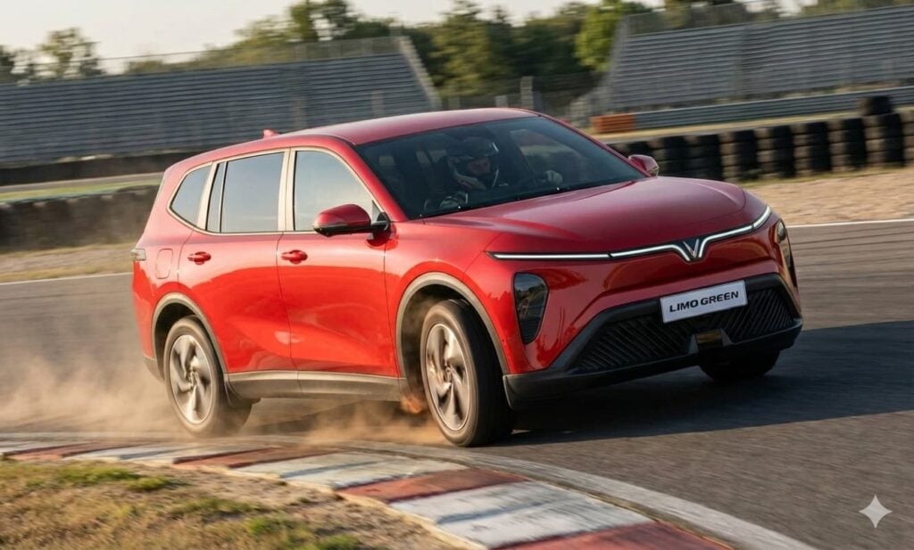 VinFast Limo Green Red Color Car Stylish Image on Race Track