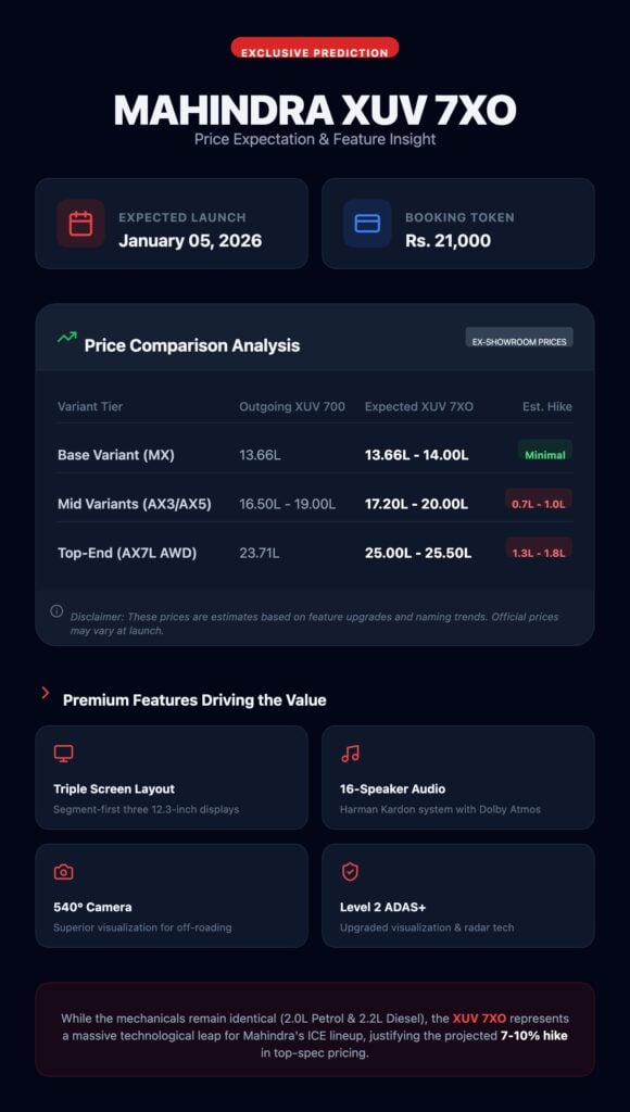 Mahindra XUV 7X0 and Mahindra XUV 700 Price Difference Variant Wise 