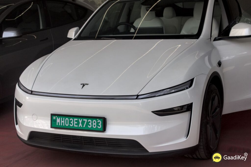 Tesla Model Y Front View - White Color - Tesla Logo