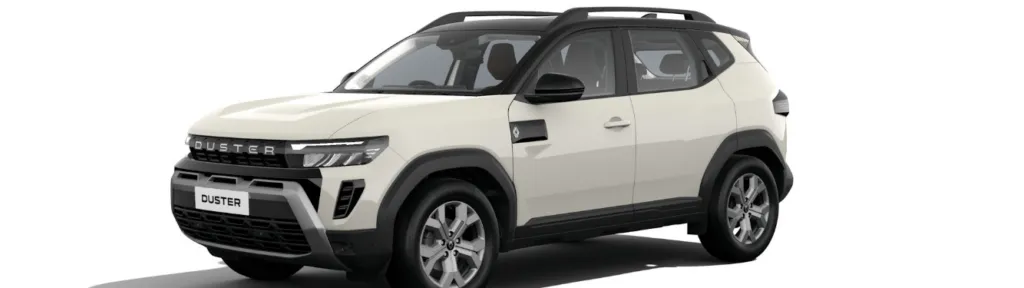 [Photo of 2026 Renault Duster in Pearl White with Stealth Black]