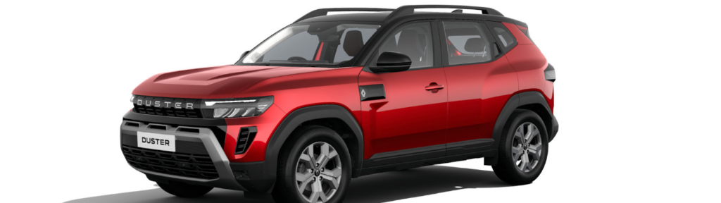 [Photo of 2026 Renault Duster in Sunset Red with Stealth Black]
