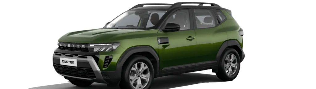 [Photo of 2026 Renault Duster in Mountain Jade Green with Stealth Black]
