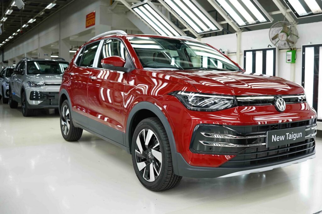 All New VW Taigun SUV in Red Color Production of New Volkswagen Taigun Begins